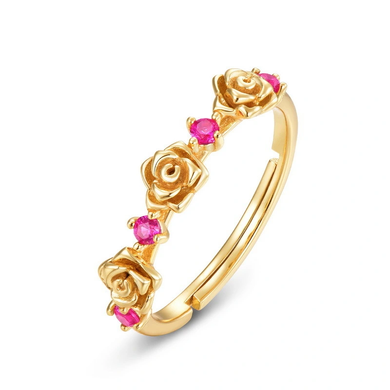 Hainon High Quality Luxury rings Jewelry For Women pink diamond Classic rose flower Ring 1