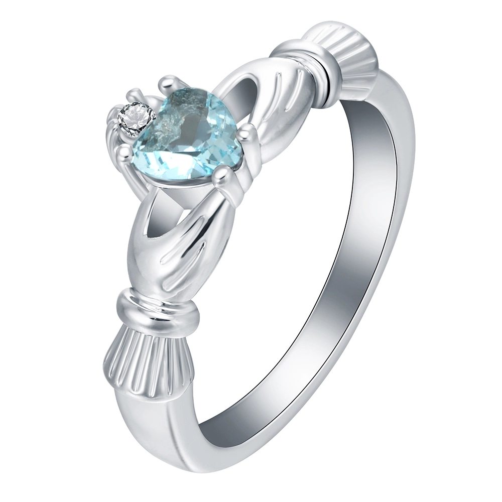 Hainon Sky Blue Heart Love Birthstone Rings For Women CZ Lady Crown Women Rings Wholesale Platinum Plated Jewelry Gift 1