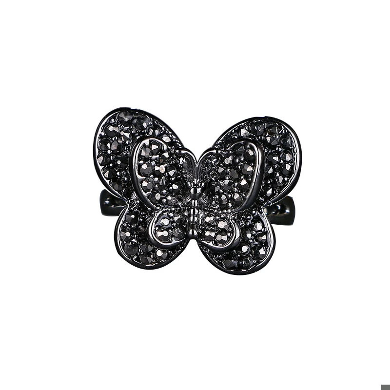 Hainon Korean fashion black full diamond inlaid ring for women black butterfly ring wedding engagement rings 1