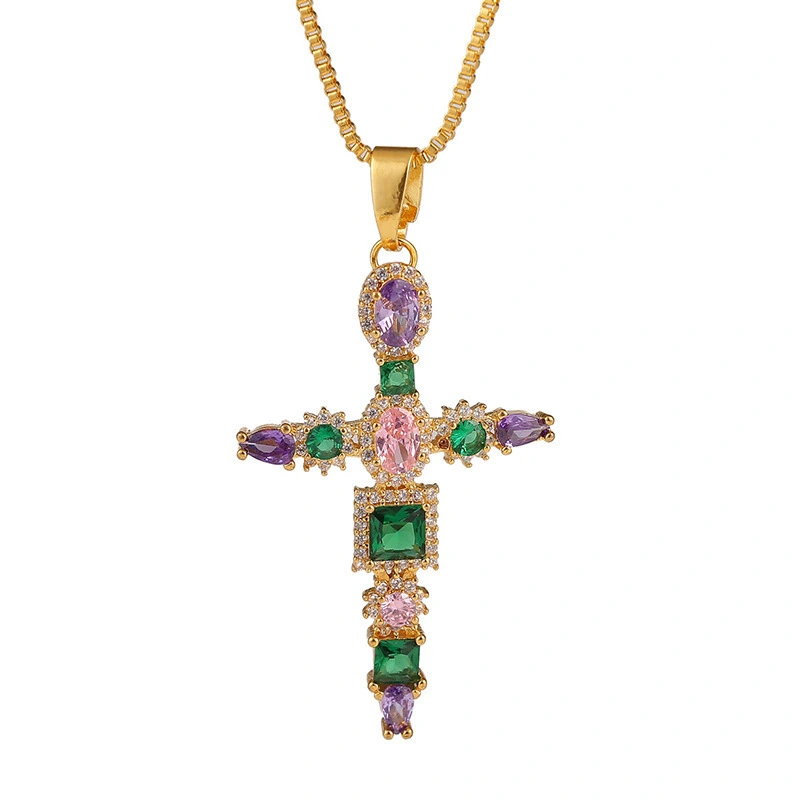 Hainon Personality Micro Inlaid Purple Zircon Cross Necklace Female Hip Hop Exaggerated Pendant Jewelry 1
