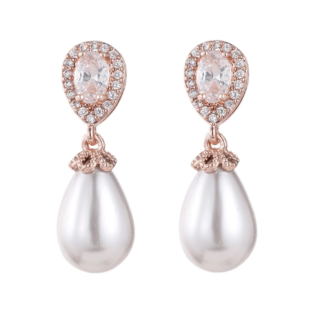 Hainon 2022 new fashion temperament ladies accessories zircon inlaid pearl earrings bridal dress with jewelry 1