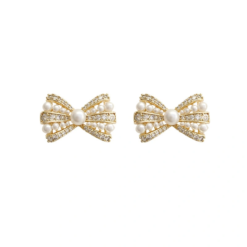 Hainon Simple personality trend Bowknot earrings zircon pearl earrings temperament earrings jewelry for women 1