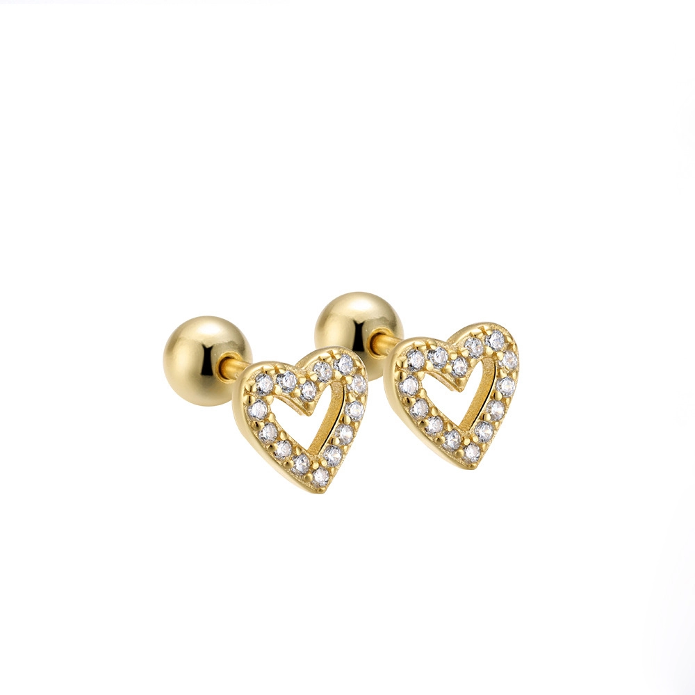 Hainon 925 silver stud earrings for women Romantic white zircon heart 6.5mm gold plated earrings wholesale 1