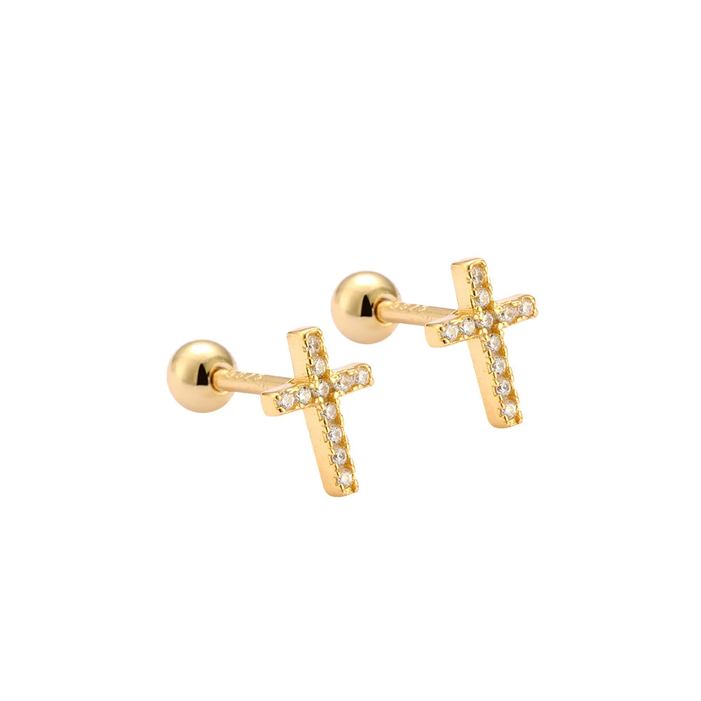 Hainon 925 silver stud earrings for women Romantic cross shiny zircon earrings jewelry wholesale 1