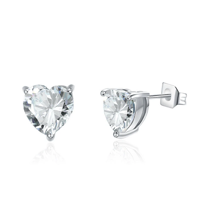 Hainon 925 silver material stud earrings for women white red zircon heart earrings 1