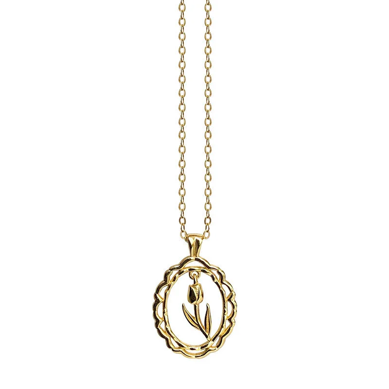 Hainon new Elegant Tulip 925 Sterling Silver Flower Hollow Necklace French Temperament Clavicle Chain 1