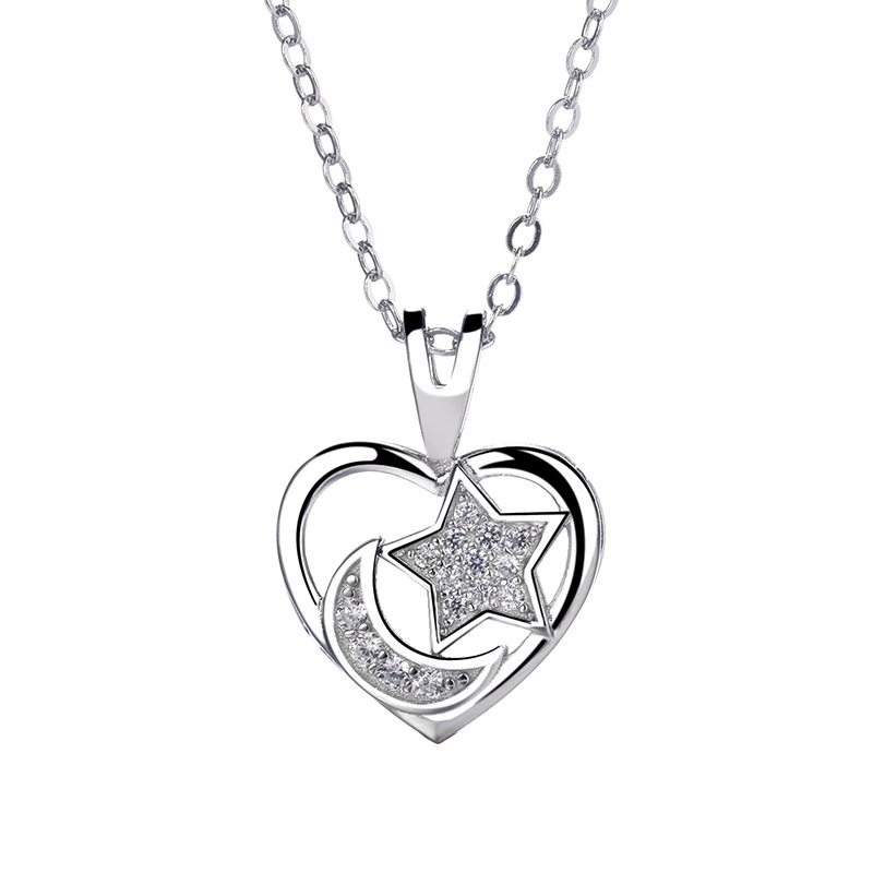 Hainon 925 sterling silver necklace niche design heart pendant fashion moon star zircon jewelry wholesale 1