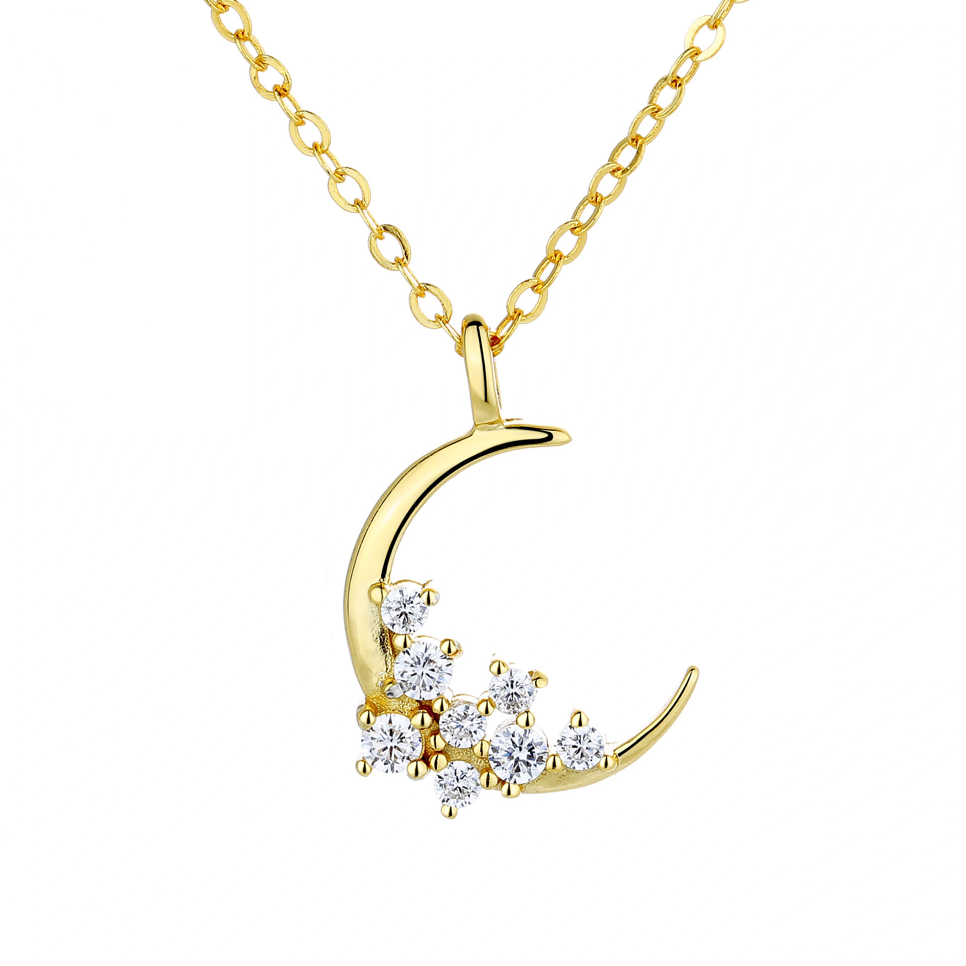 Hainon 925 Sterling Silver Zircon Stone Moon Pendant Necklace Classic Elegant Sparkly Women Jewelry Gift for Her 1