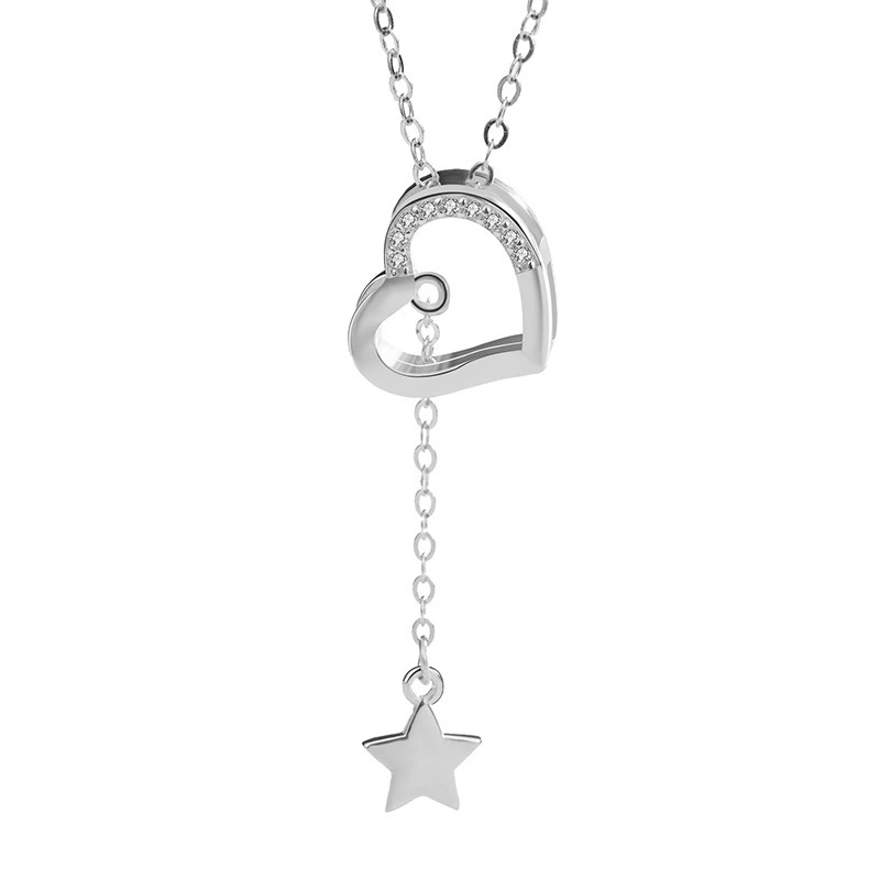 Hainon 925 sterling silver necklace heart-shaped rose gold plating long romantic holiday gifts necklace 1