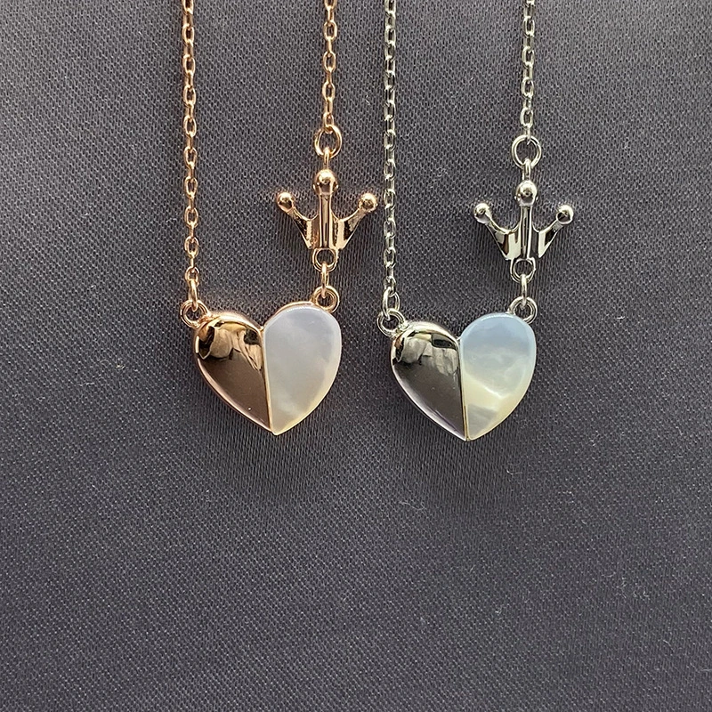 Hainon 925 Sterling Silver Necklace Heart Crown Necklace Female Couple Pendant Chain Valentine's Day Gift 1