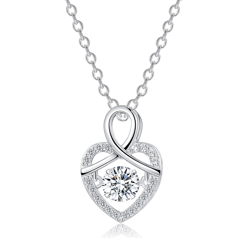 Hainon 925 sterling silver necklace heart shape shiny zircon pendant necklace for women wedding jewelry gift wholesale 1
