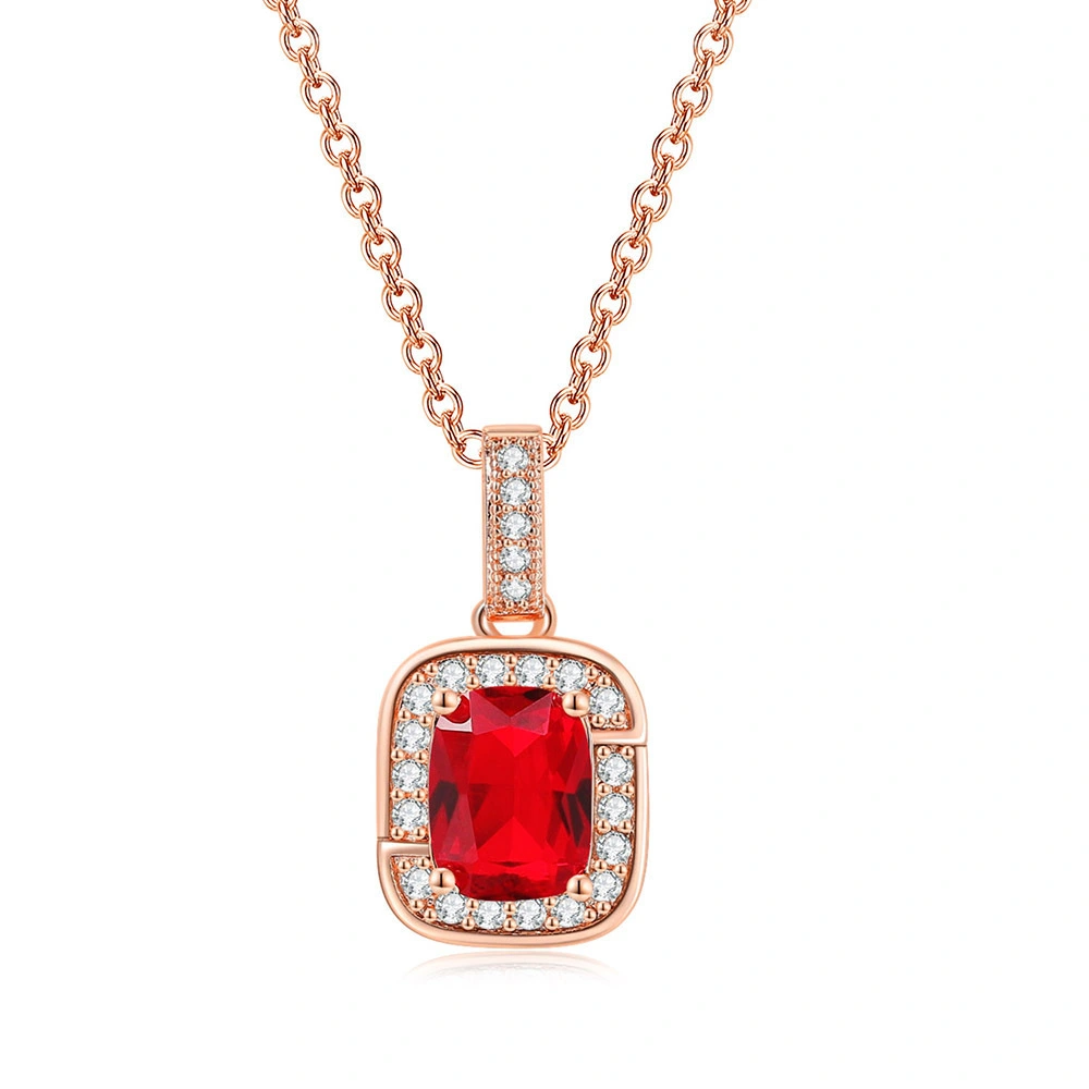 Hainon Rose Gold Plated Necklace Square Colored Gemstone Micro Inlaid Zircon Pendant Necklace Female Real Gold Plated Wholesale 1