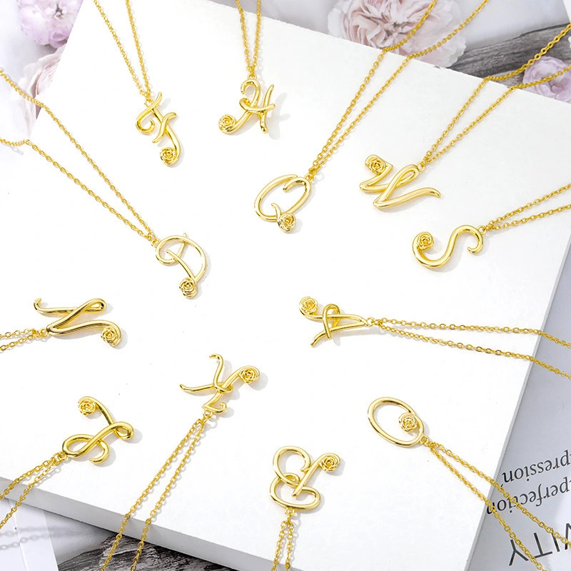 Hainon wholesale New fashion Stainless Steel gold plated English letter necklace rose pendant necklace jewelry 1