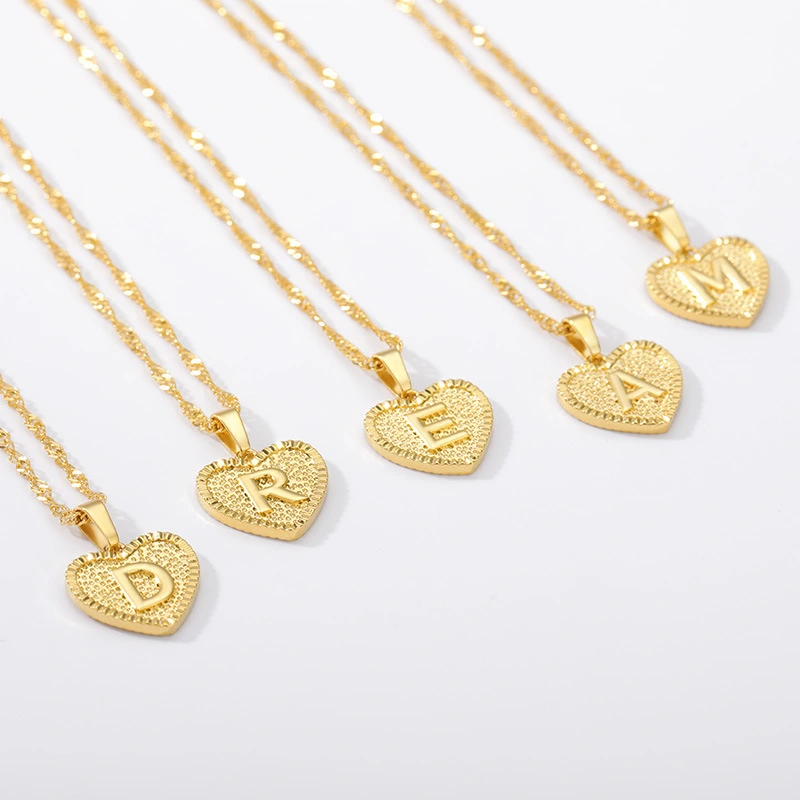 Hainon wholesale New fashion A-Z English Letters Stainless Steel Chain Gold Plated heart Pendant Jewelry 1