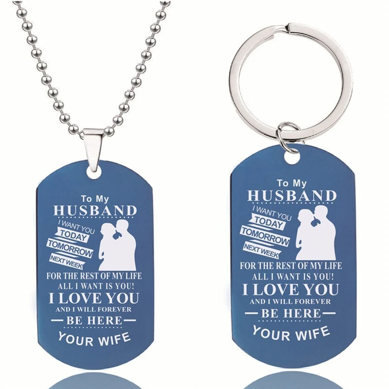 Hainon custom necklace TO MY HUSBAND Stainless steel Necklace key chain Gift Card boxs set 1
