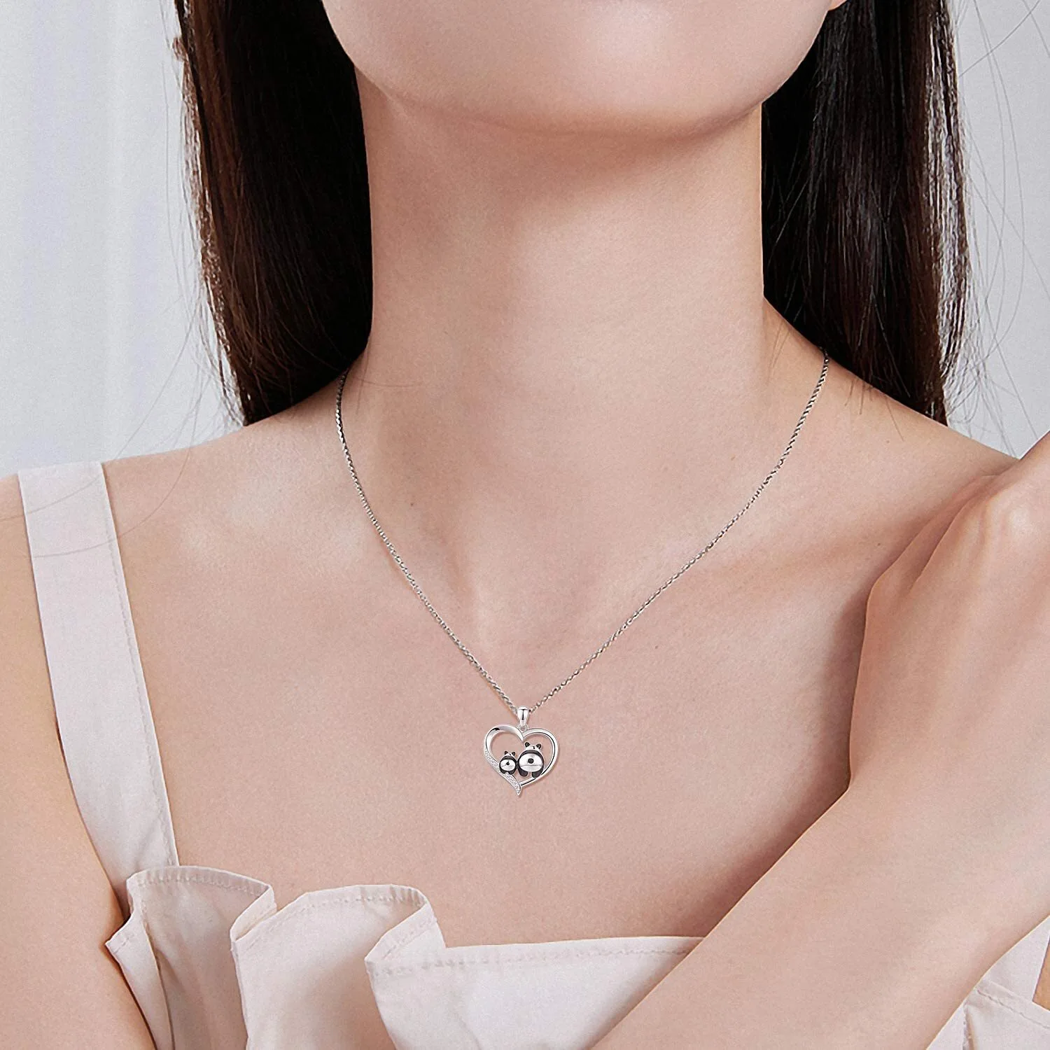 Hainon hot sale heart two pandas Pendant Necklace jewelry for Girlfriend Gift card flannel bag set Wholesale 1