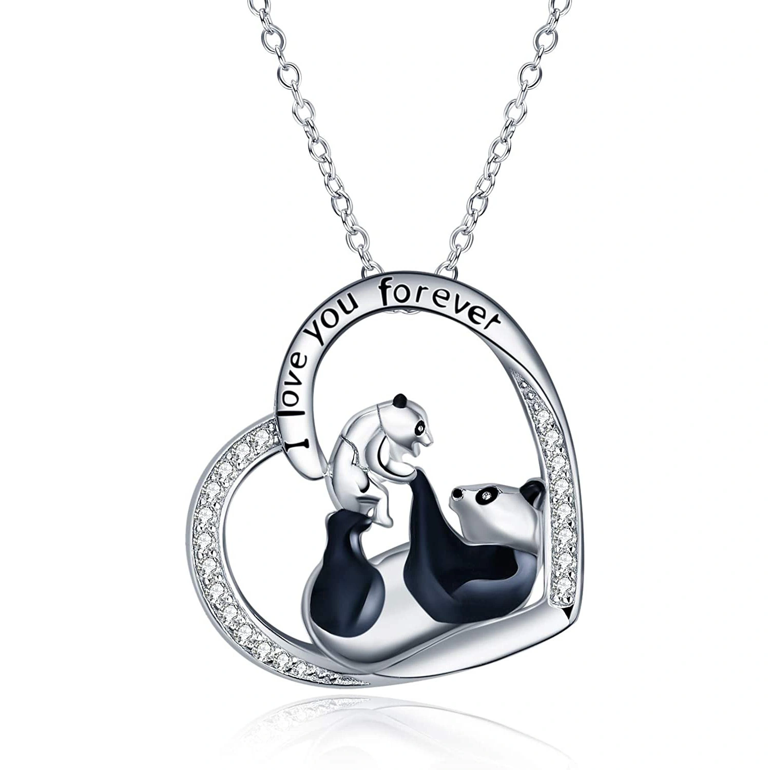 Hainon Panda Necklace Heart Pendant Engraved I Love You Forever Women Jewelry Gift card flannel bag set Wholesale 1