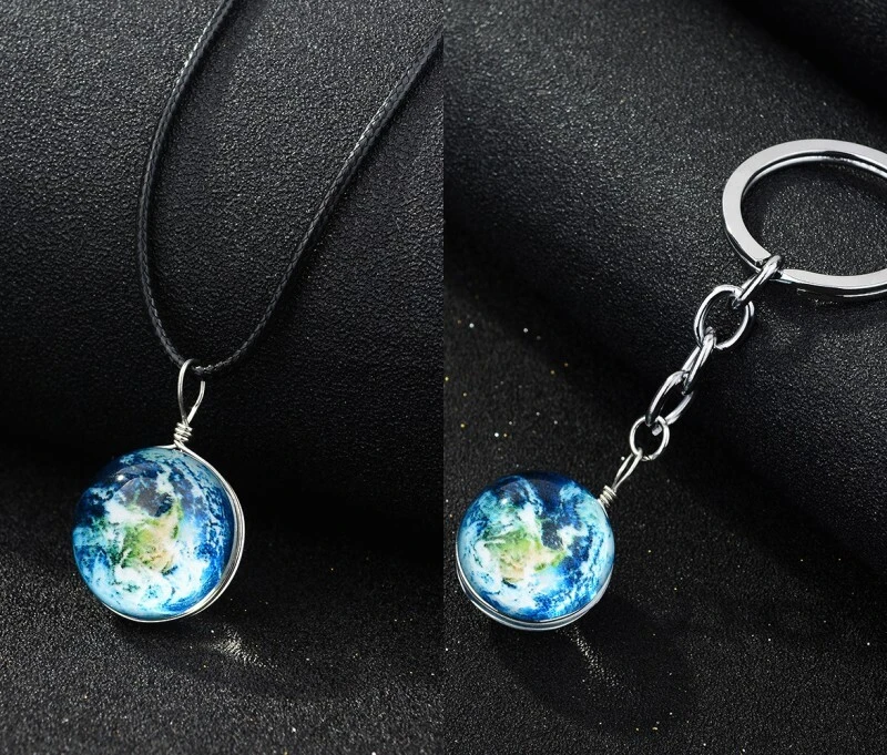 Hainon Fashion moon Glass Necklace Jewelry Universe Galaxy Pendant key chains Special Birthday Christams Gift for Womens Girls 1