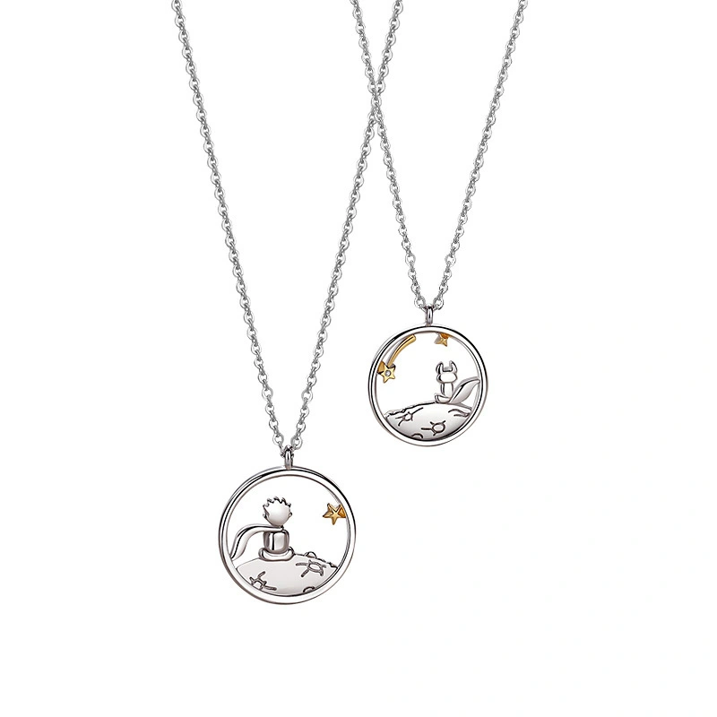 Hainon Korean Design Sterling Silver Necklace The Little Prince and Fox Couple Necklace Clavicle Chain Anniversary Gift 1