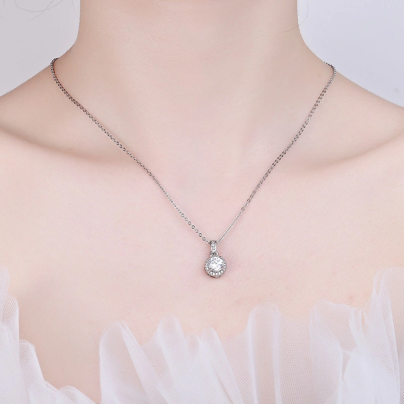 Hainon Classic Elegant women necklace jewelry 9mm round zircon crystal necklace Romantic Gift 1