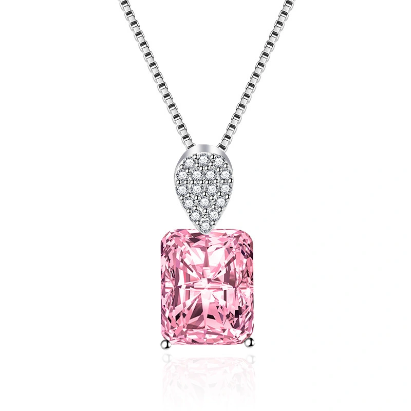 Hainon women necklace jewelry Pink white yellow blue big shiny square zircon stainless steel necklace spot wholesale 1