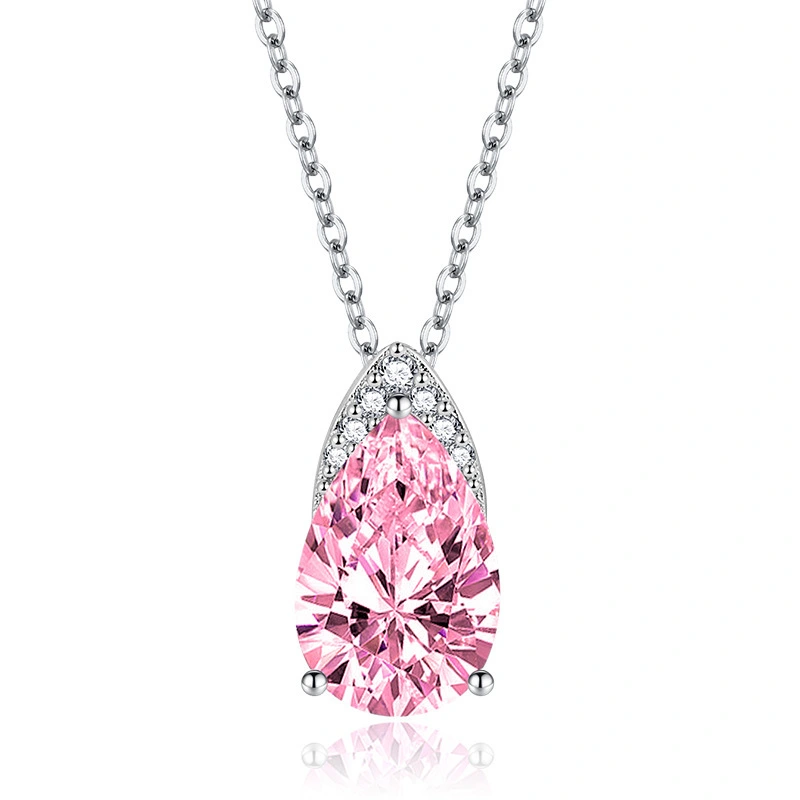 Hainon necklace jewelry women fashion Pink white yellow blue zircon water drop Stainless steel necklace spot wholesale 1