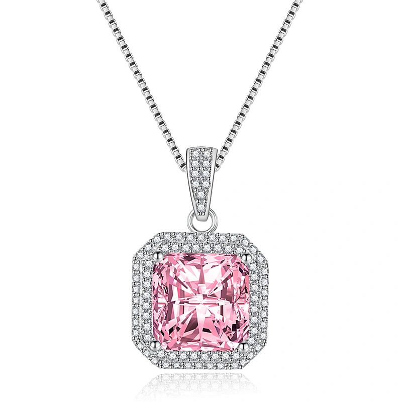 Hainon Romantic women necklace jewelry Pink white yellow blue square zircon Stainless steel necklace wholesale 1