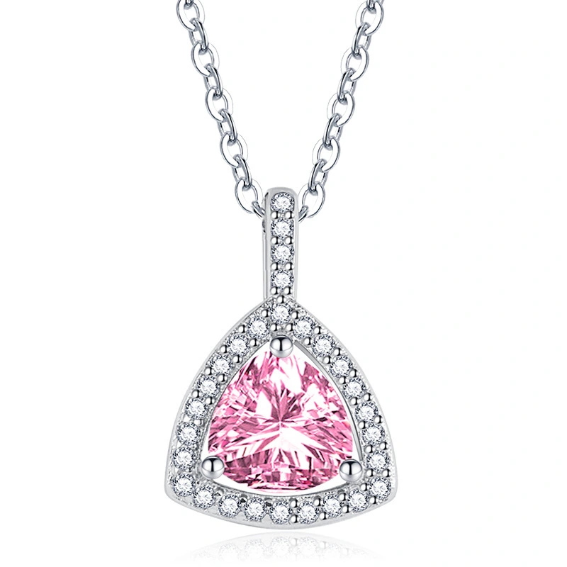 Hainon women necklace jewelry Pink white yellow blue Triangle geometry zircon Stainless steel necklace wholesale 1