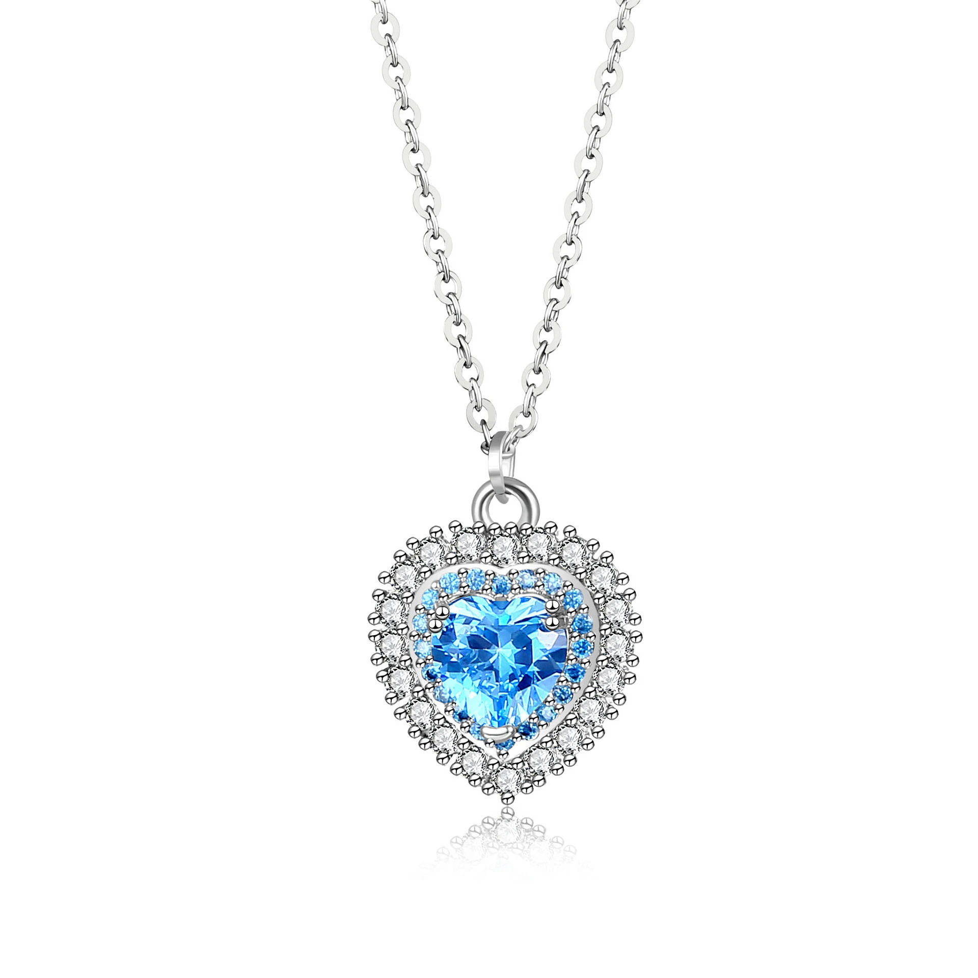 Hainon jewelry 925 silver plated pendant necklace Large heart cystal jewelry for women Custom Necklaces wholesale 1