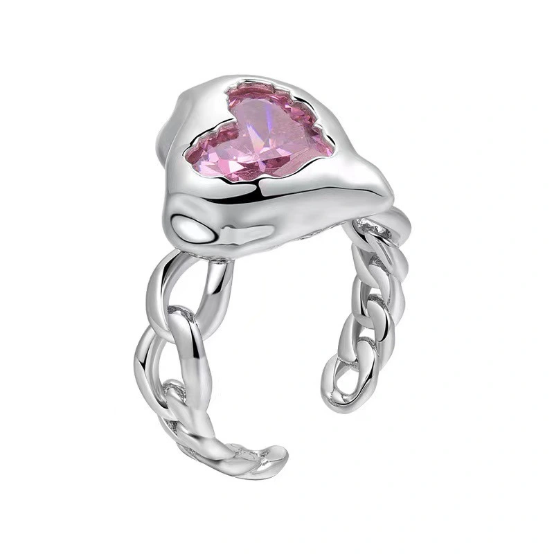 Hainon Fashion popular ring pink zircon heart couple ring creative love ring jewelry for girl wholesale 1