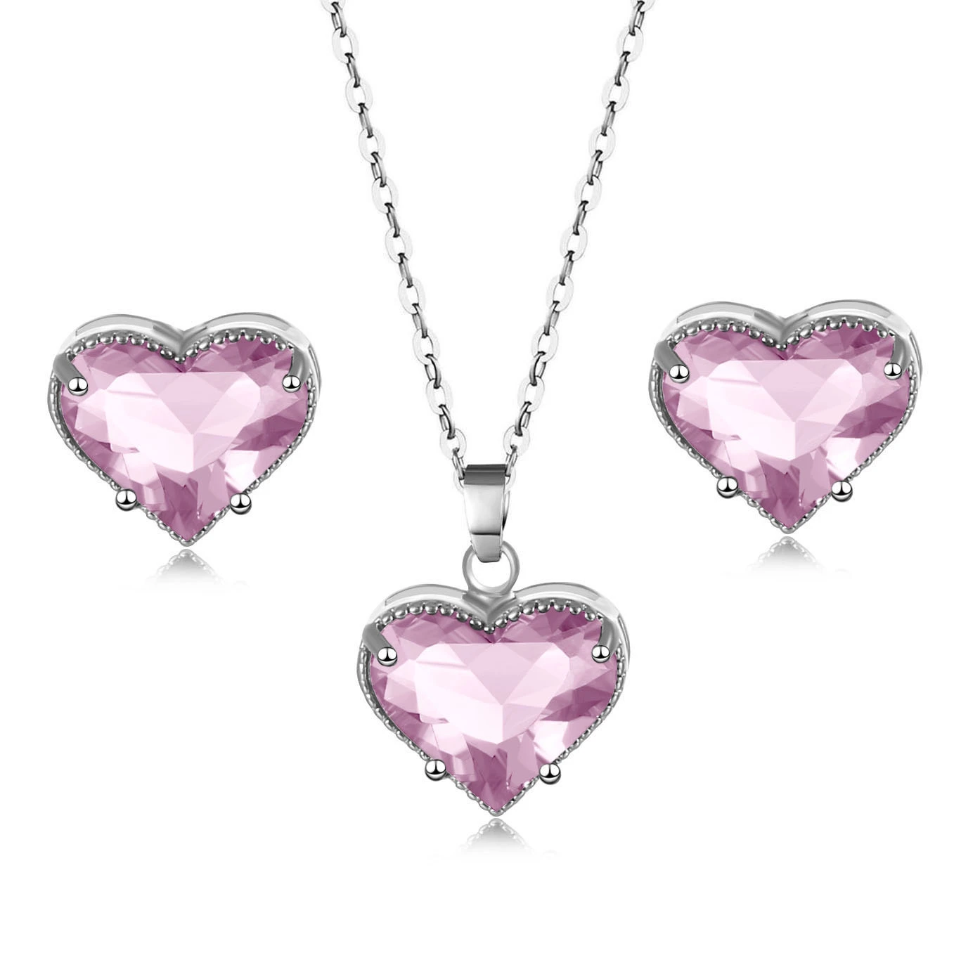 Hainon cheap jewelry set stud earring necklace heart pink blue purple crystal 925 silver plated jewelry set wholesale 1
