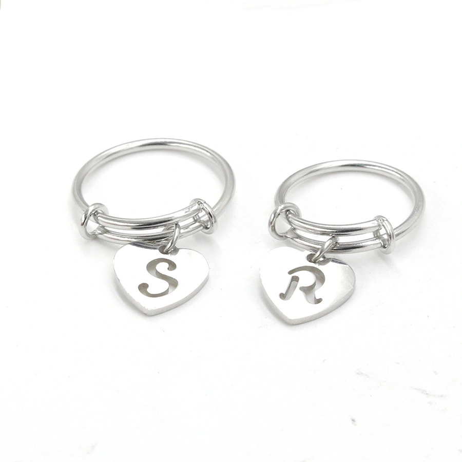 Hainon fashion Love heart shape letter A-Z  ring female letters ring adjustable ring jewelry for women 1