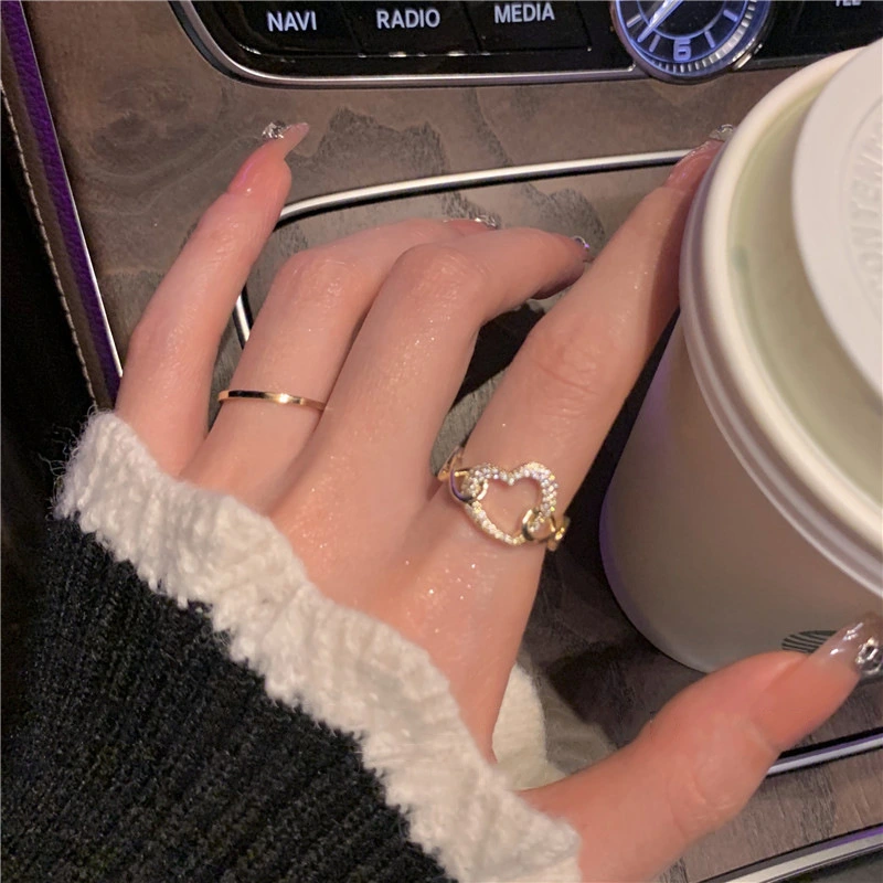 Hainon European and American fashion creative love heart zircon ring Valentine's day gift ladies heart ring2 1