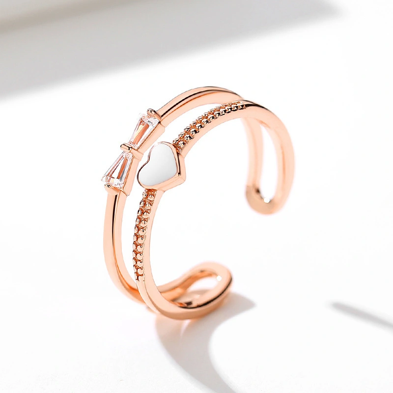 Hainon wholesale s925 silver ring  small love heart open ring simple rose gold ring explosive accessories 1