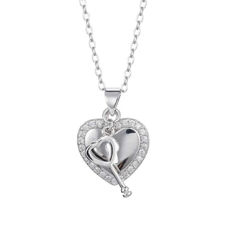 Hainon Love Concentric Lock Key Necklace Female Hollow Pendant Plating Light Luxury Gift For Girlfriend 1