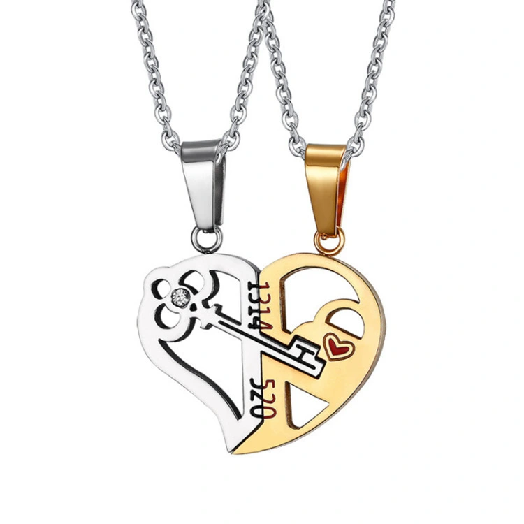 Hainon Fashion key splicing couple pendant love heart Valentine's day gift jewelry for girl wholesale 1