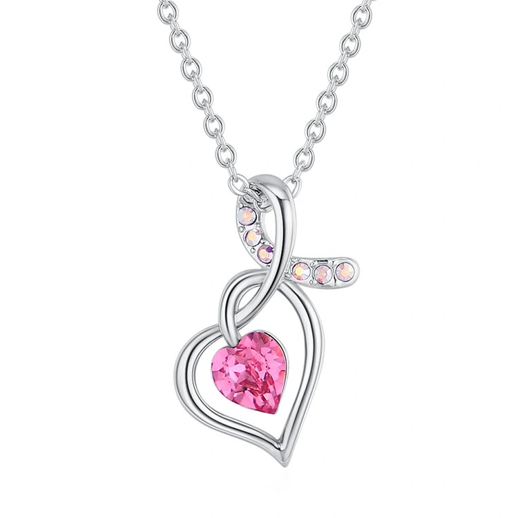Hainon New fashion Simple and Wild Diamond Love Crystal Necklace Valentine's Day Heart Pendant Birthday Gift 1