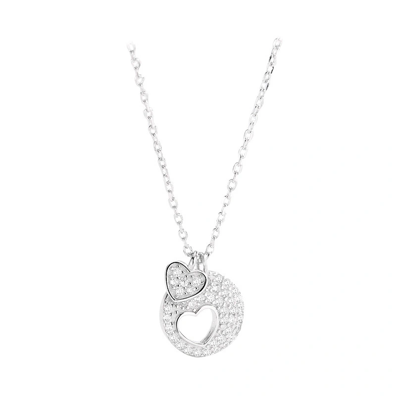 Hainon s925 Sterling Silver Necklace Love Heart Round Pendant Set Chain Clavicle Valentine's Day Birthday Gift 1