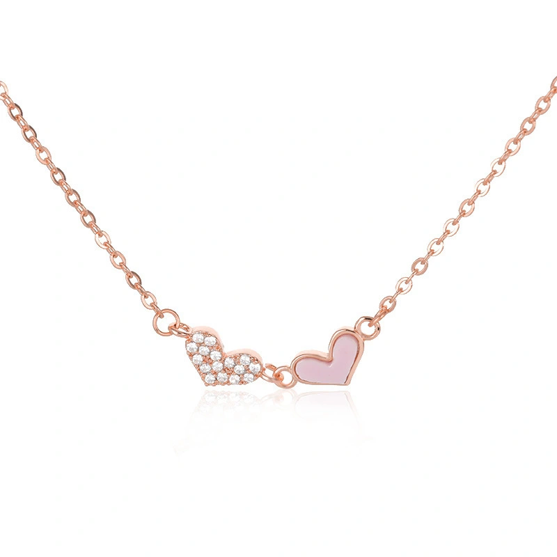 Hainon Simple pink acrylic round zircon double love necklace ladies couple gift heart pendant wholesale 1