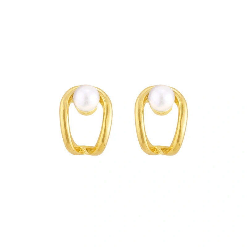Hainon wholesale Heavy Industry U shape Geometric Pearl Stud Earrings Hollow French Plain Hoop Earrings 1