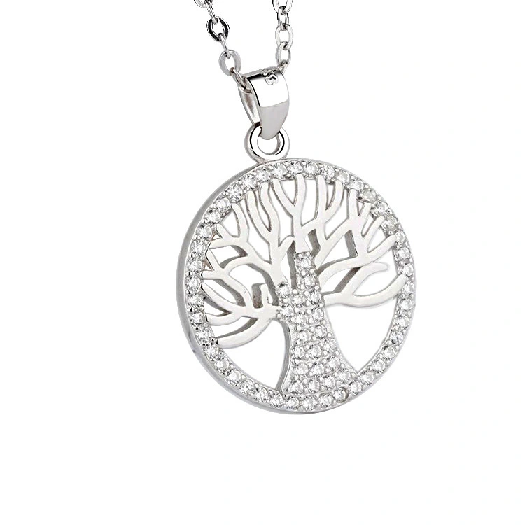 Hainon Wholesale 925 Silver Lady Temperament Pendant Diamond Life Tree Fashion Necklace Pendant Women's Jewelry 1