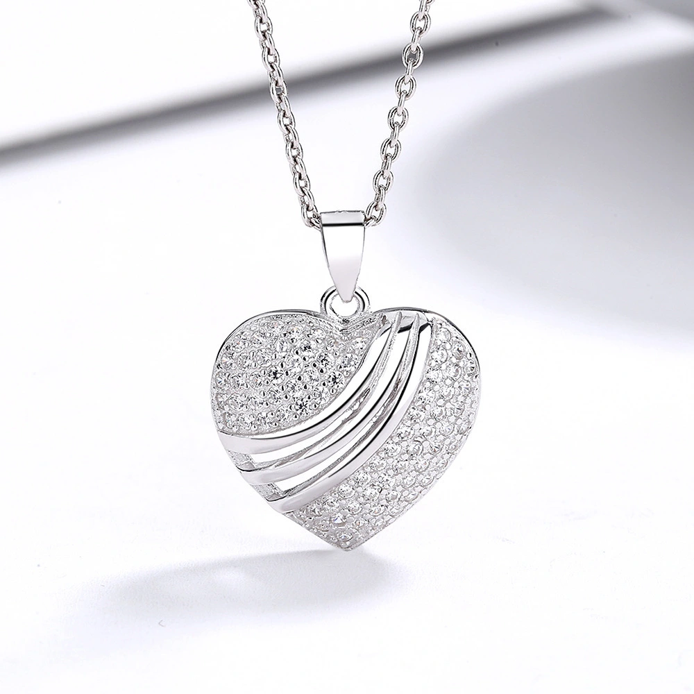 Hainon s925 silver heart shaped white zircon clavicle women's pendant fashion love Korean necklace jewelry 1