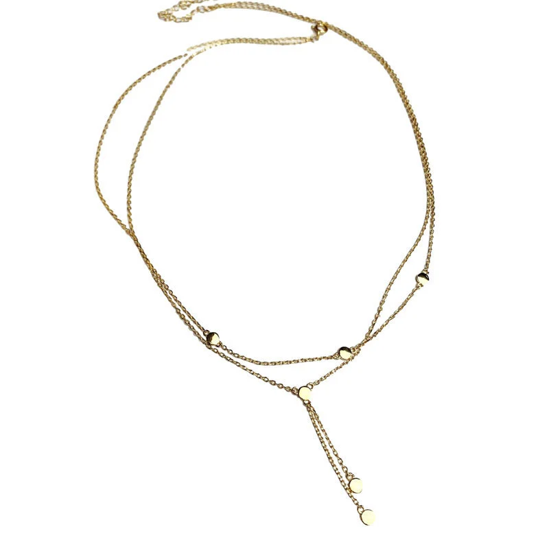 Hainon S925 sterling silver round double tassel necklace temperament female niche all match clavicle chain 1