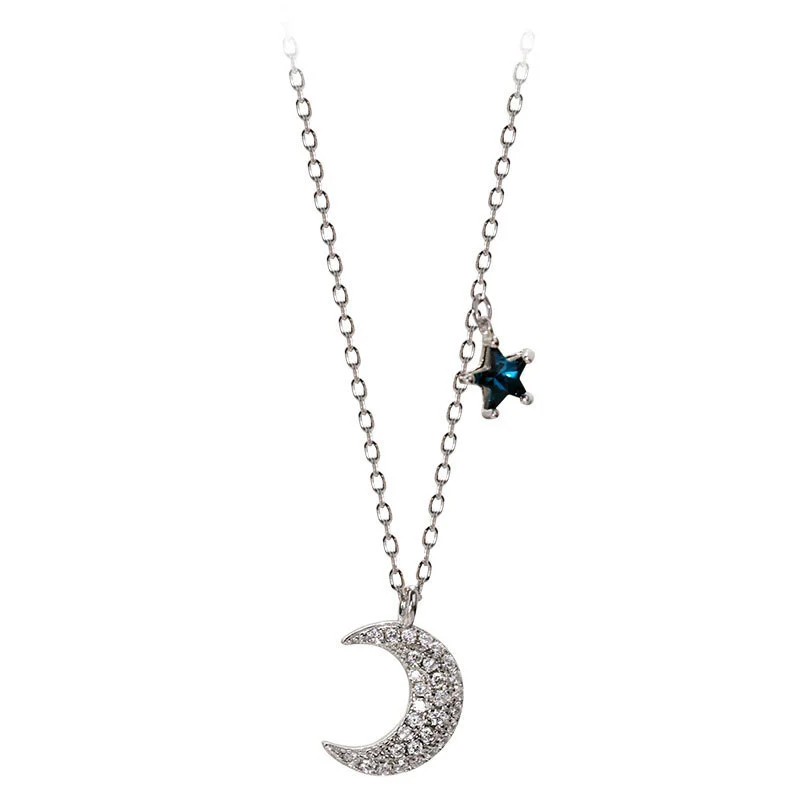 Hainon S925 silver moon necklace niche design sense clavicle chain high sense birthday gift for girlfriend 1