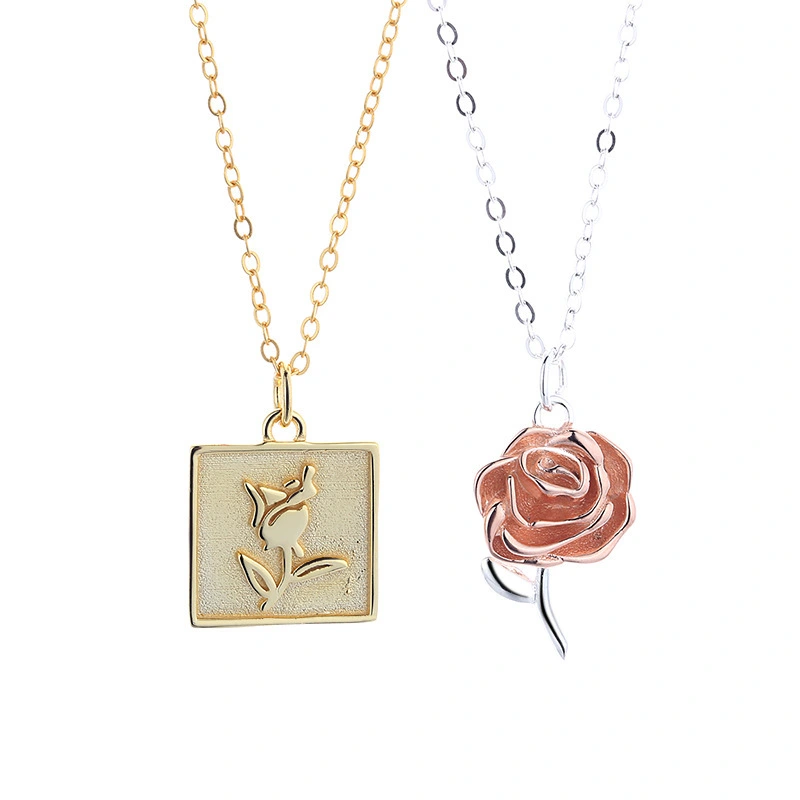 Hainon wholesale rose gold flower Pendant Necklaces for women Birthday Christmas Jewelry Gift for Women Girls 1