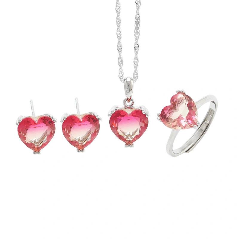 Hainon Sterling Silver jewelry set 10mm heart crystal Ring Necklace Earrings Set for Women gift 2022 1