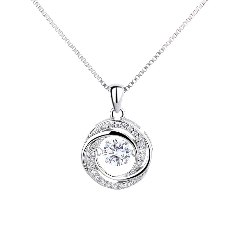 Hainon Sterling Silver Round Cut Zircon Pendant Necklace jewelry for women wholesale Adjustable Pendant Necklace 1