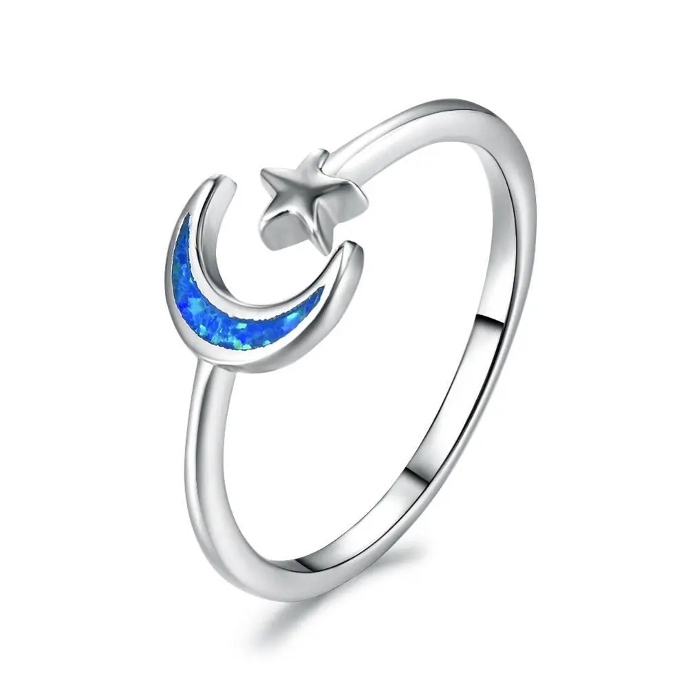 Hainon wedding rings new style Star Moon Shaped blue Opal vintage ring wholesale stock rings jewelry women 1