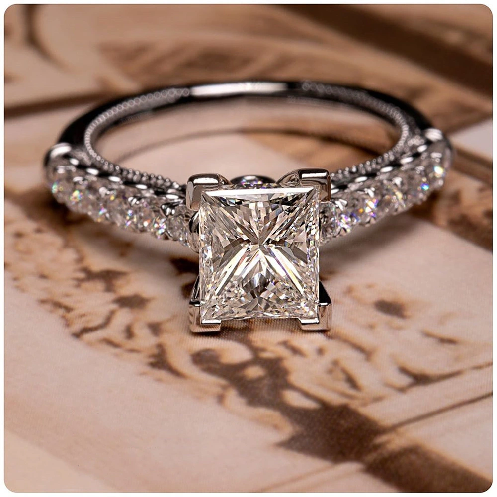 2020 Hainon Top Quality Cz Lady Ring Jewelry Factory Wholesale Square zircon shiny engagement ring women's jewelry brass 1