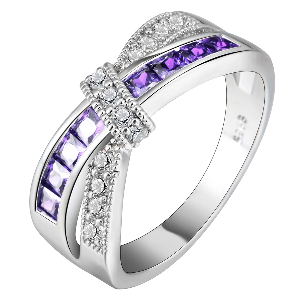 Hainon Cross rings for women green purple pink blue Platinum wedding ring silver jewelry 1